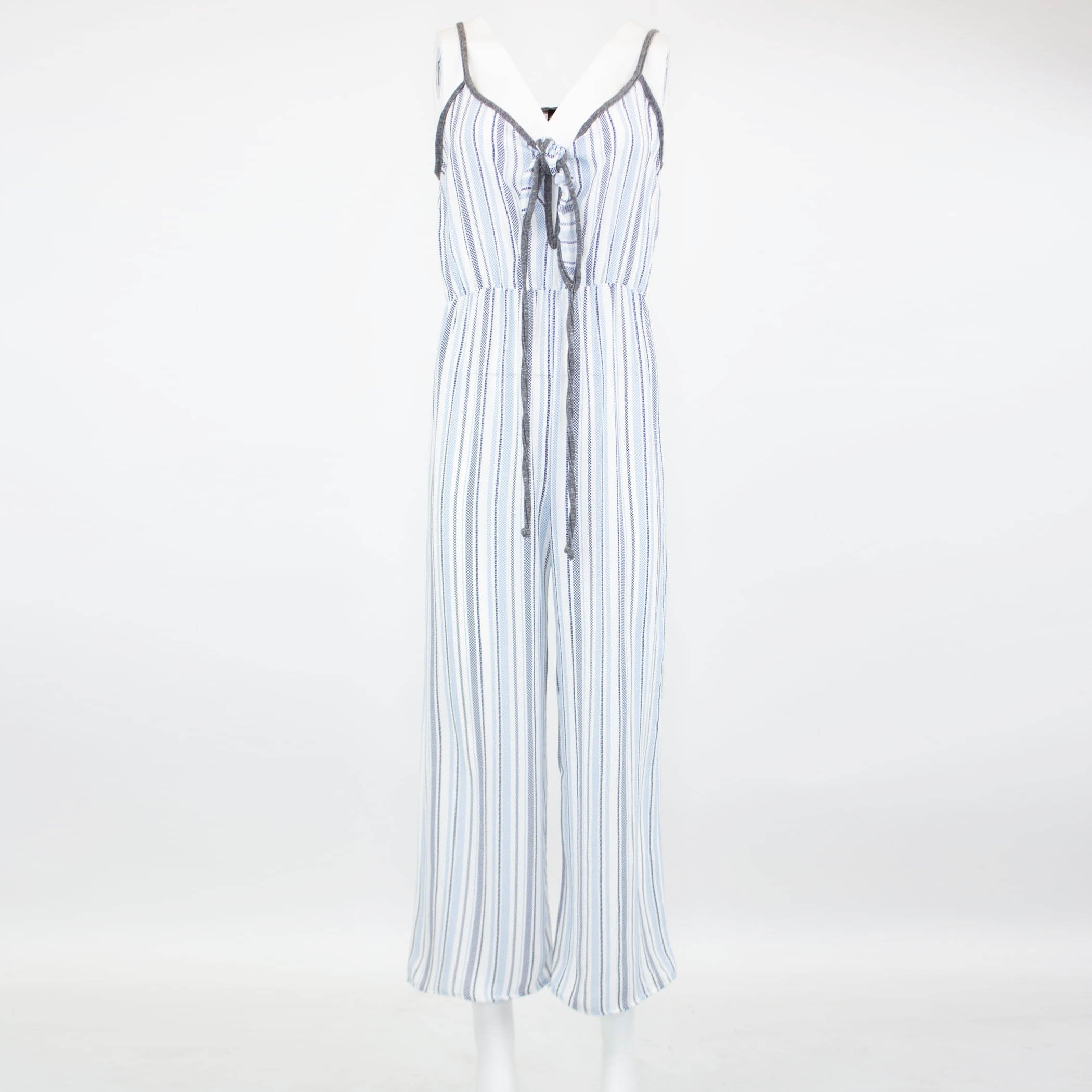 Blue front tie cropped jumpsuit from Yellow Hera, featuring a stylish fit and trendy design, perfect for casual or chic occasions.