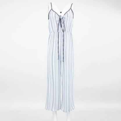 Blue front tie cropped jumpsuit from Yellow Hera, featuring a stylish fit and trendy design, perfect for casual or chic occasions.