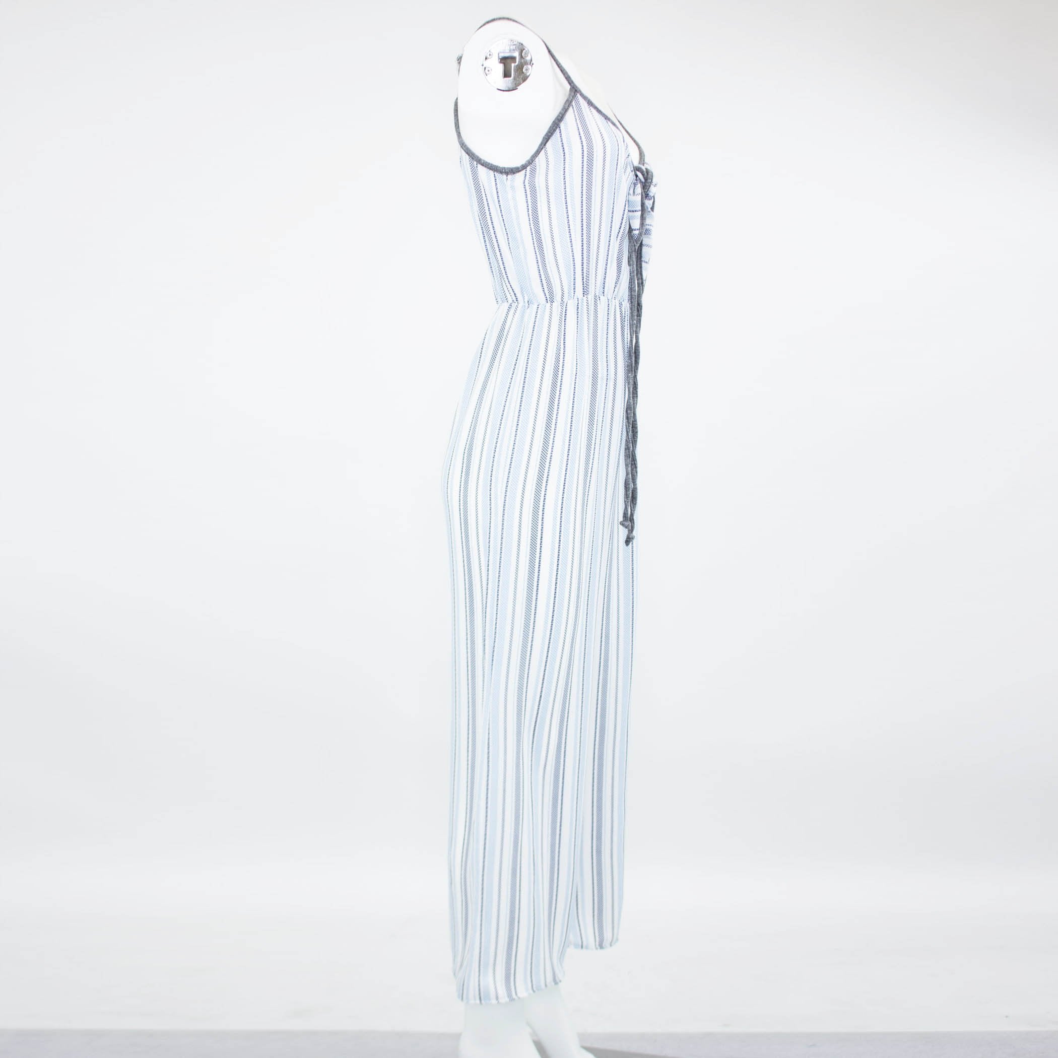 Blue front tie cropped jumpsuit from Yellow Hera, showcasing a stylish clothing piece with a fitted front tie and cropped length.