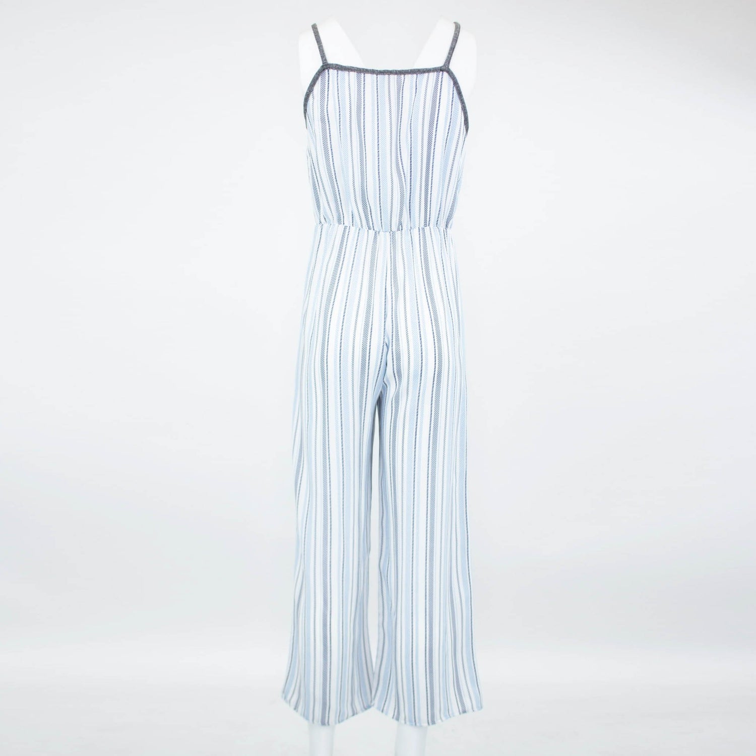Blue front tie cropped jumpsuit by Yellow Hera, featuring a stylish fit and trendy design, perfect for casual and summer wear.