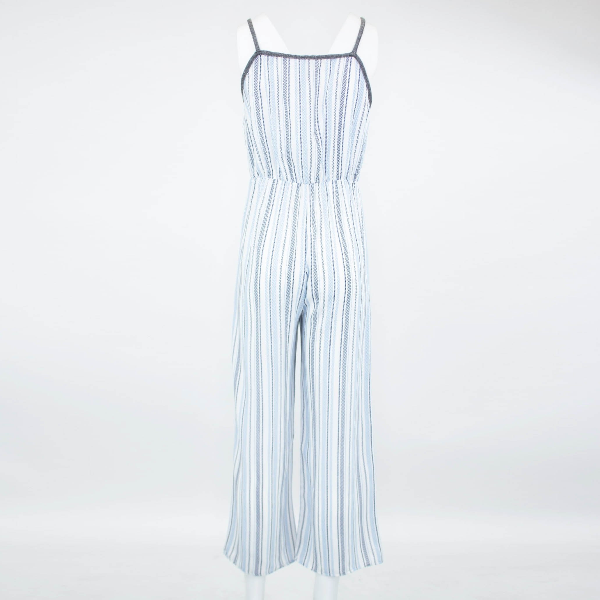 Blue front tie cropped jumpsuit by Yellow Hera, featuring a stylish fit and trendy design, perfect for casual and summer wear.