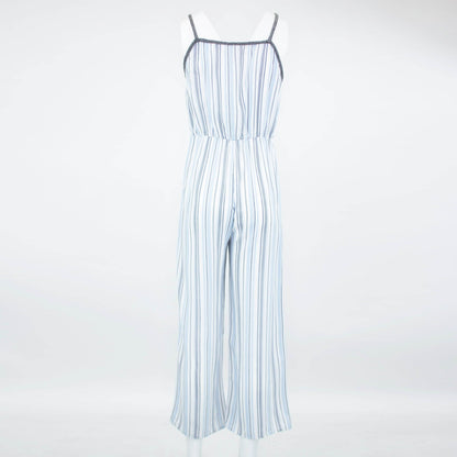 Blue front tie cropped jumpsuit by Yellow Hera, featuring a stylish fit and trendy design, perfect for casual and summer wear.