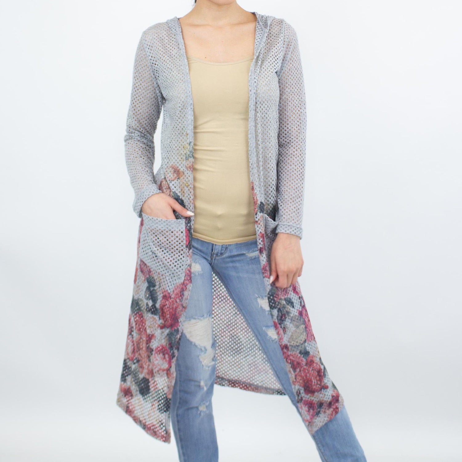 Yellow Hera long sleeve hooded light cardigan, soft fabric, casual fit, shown in a neutral color on a plain background.