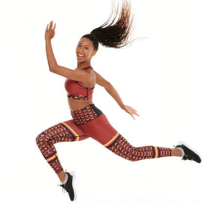 White Oliver Siefay On Iron Red Funky Leggings for activewear, featuring bold red color and stylish design, displayed flat on a white background.