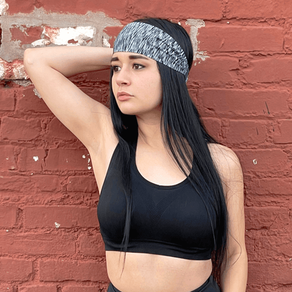 Black Lavender La Vittoria Racerback athletic sports bra shown on a model, designed for activewear and sports activities.