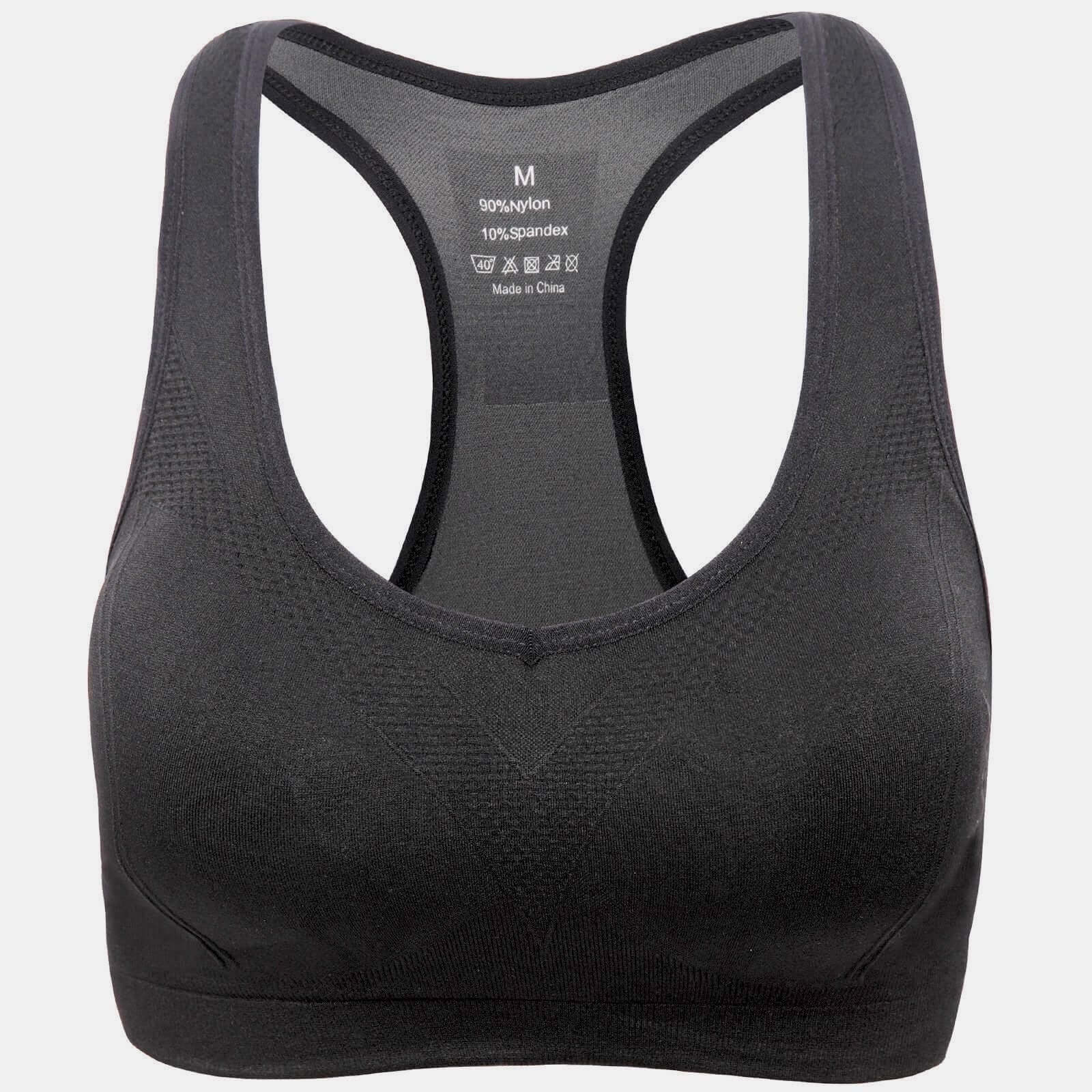 Black Lavender La Vittoria Racerback athletic sports bra shown from the front, featuring a supportive fit and breathable fabric for activewear.