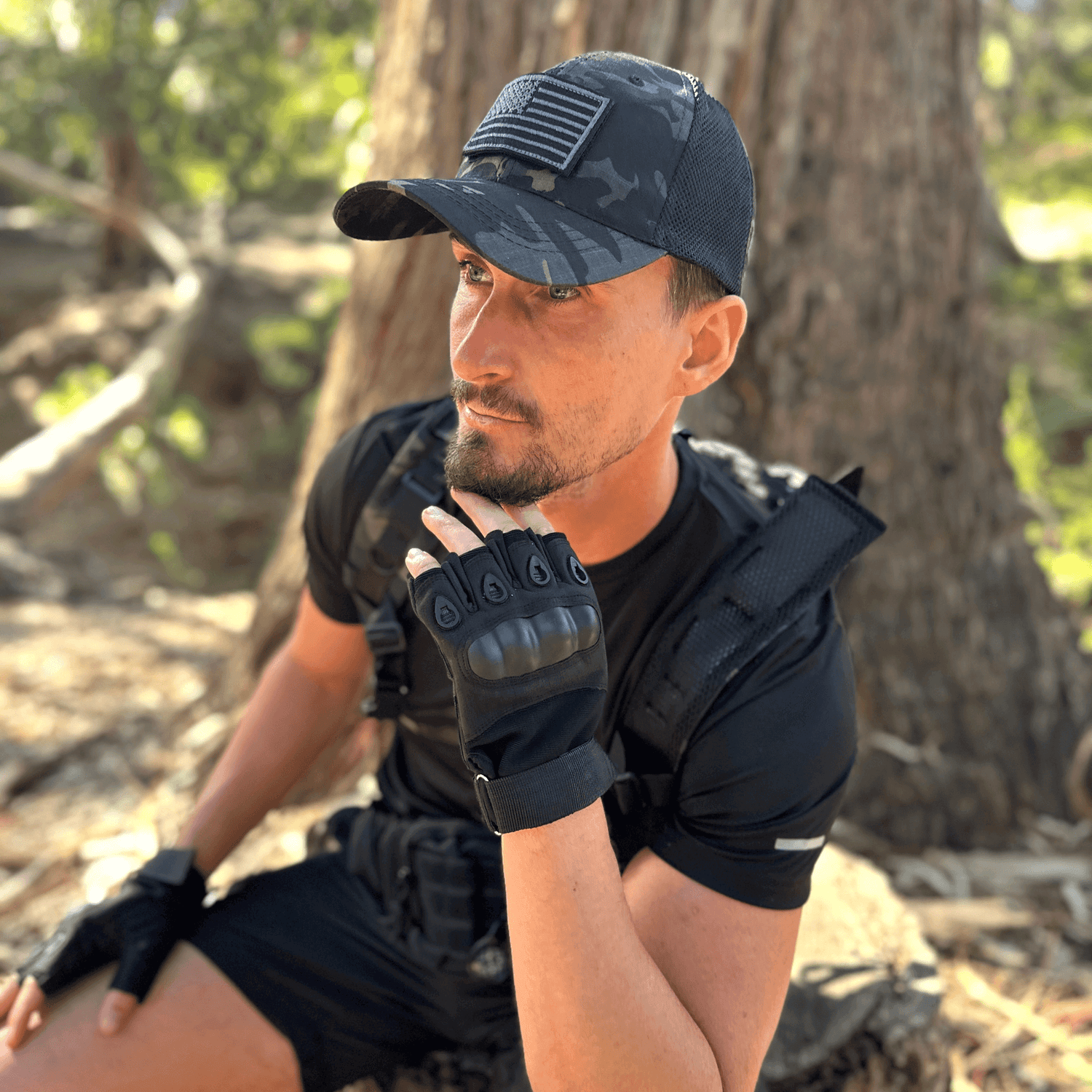 Black Lavender tactical fingerless airsoft gloves with padded palms and breathable fabric for outdoor sports and paintball.