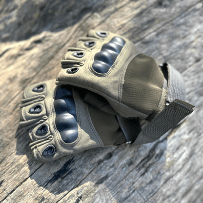 Green tactical fingerless airsoft gloves by Black Lavender, designed for outdoor sports, paintball, and outdoor activities.