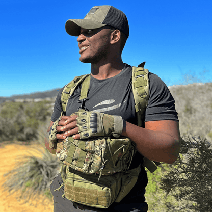 Green tactical fingerless airsoft gloves by Black Lavender, designed for outdoor sports, paintball, and tactical equipment use.