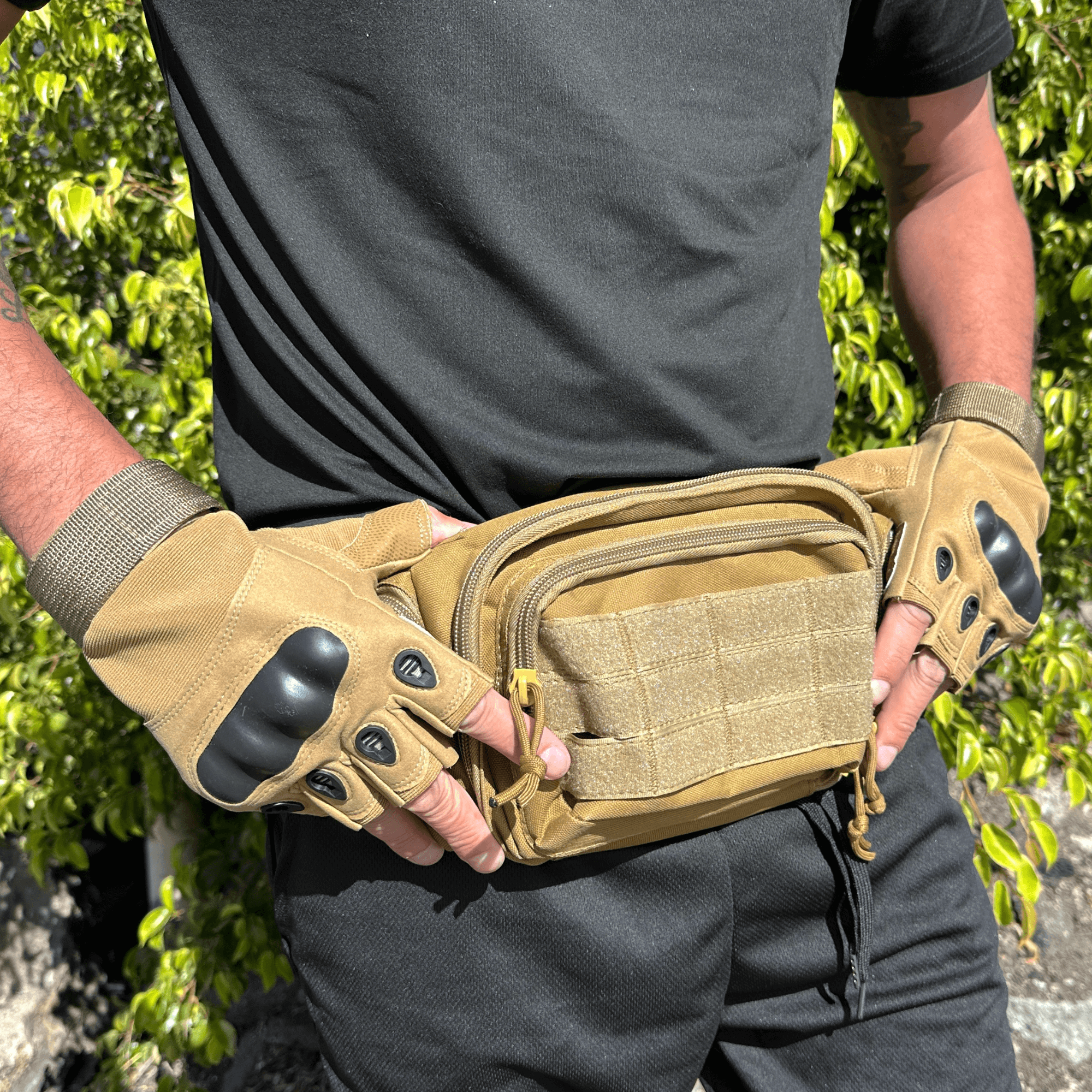 Black Lavender tactical fingerless airsoft gloves in tan, designed for outdoor sports, paintball, and tactical equipment.