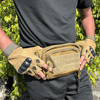 Black Lavender tactical fingerless airsoft gloves in tan, designed for outdoor sports, paintball, and tactical equipment.