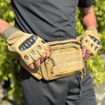 Black Lavender tactical fingerless airsoft gloves in tan, designed for outdoor sports, paintball, and tactical activities.