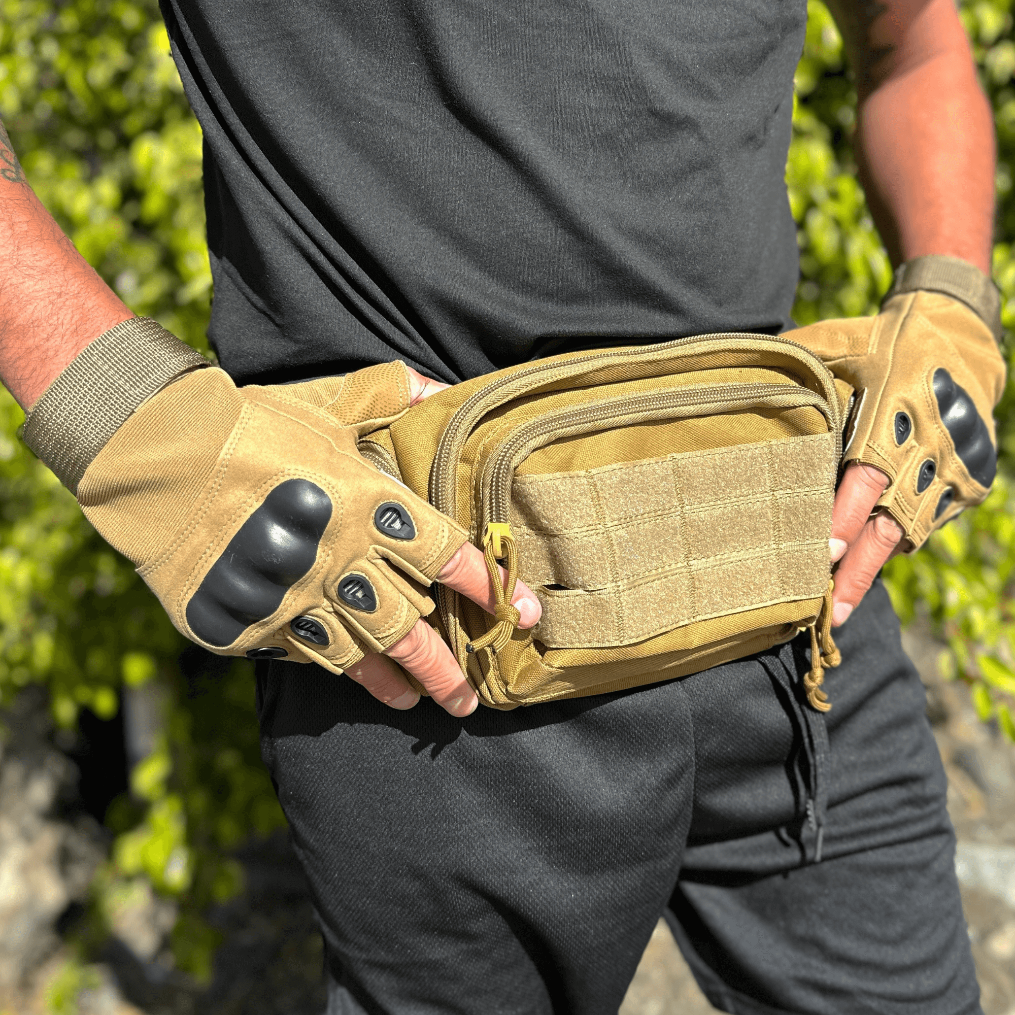 Black Lavender tactical fingerless airsoft gloves in tan, designed for outdoor sports, paintball, and tactical equipment use.
