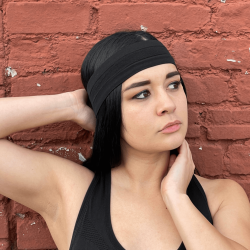 Black Lavender cardio cross-training headband, made of moisture-wicking fabric, designed for workout and fitness activities.