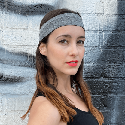 Gray cardio cross-training headband by Black Lavender with moisture-wicking fabric and comfortable fit for exercise.