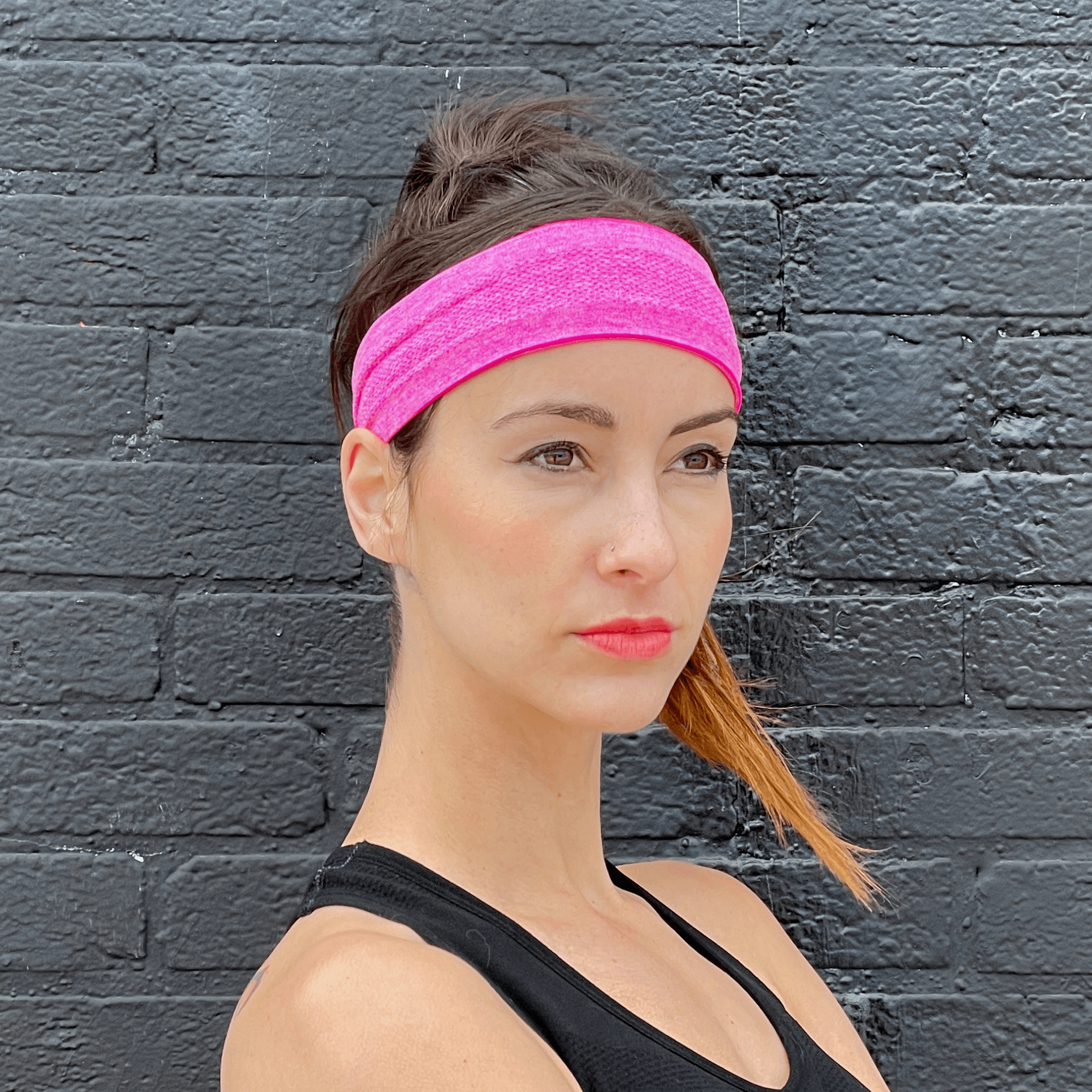 Pink Black Lavender cardio cross-training headband with moisture-wicking fabric, designed for exercise and athletic activities.