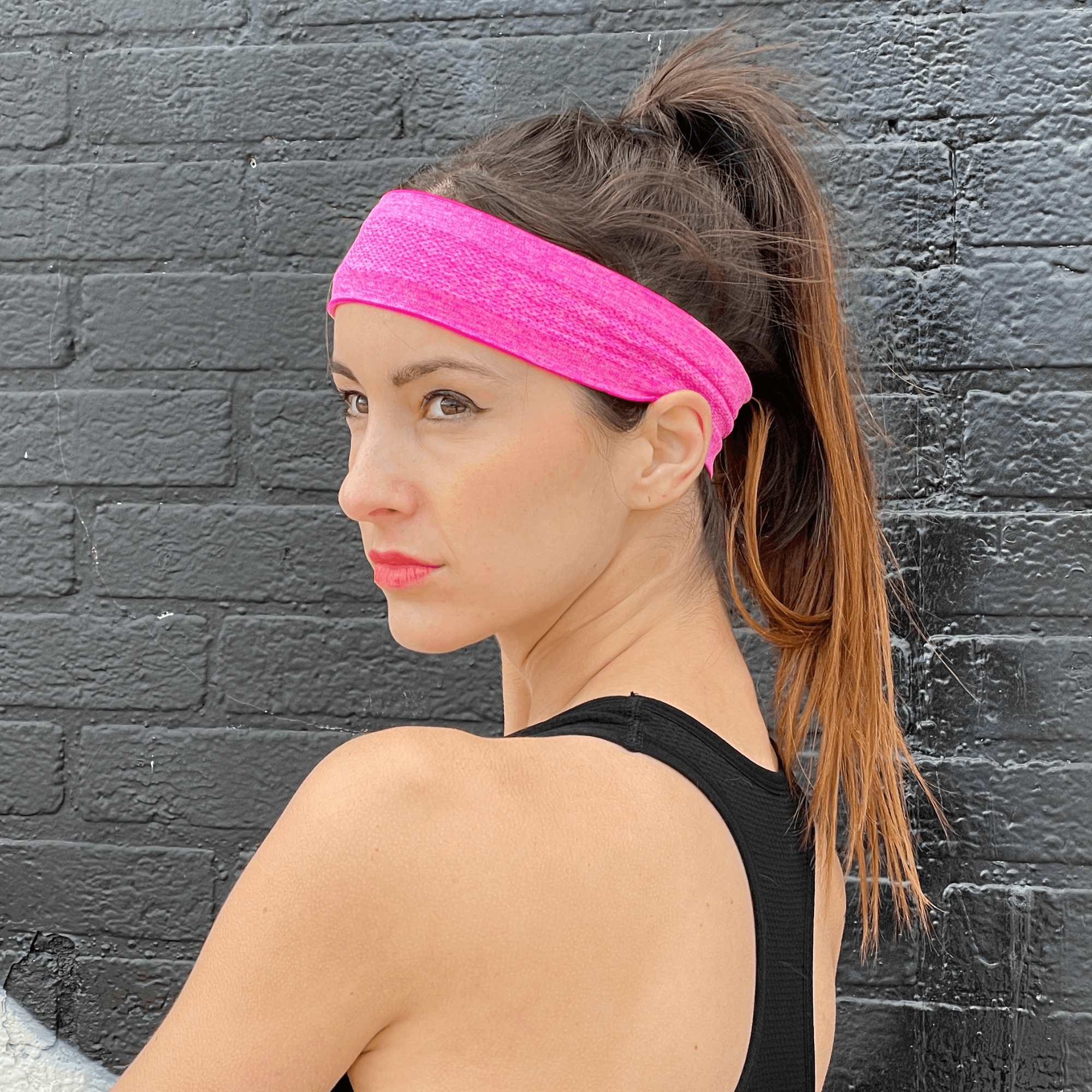 Pink Black Lavender cardio cross-training headband, stretchy athletic accessory with moisture-wicking fabric for workout comfort.