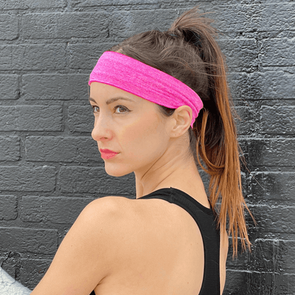 Pink Black Lavender cardio cross-training headband, stretchy athletic accessory with moisture-wicking fabric for workout comfort.