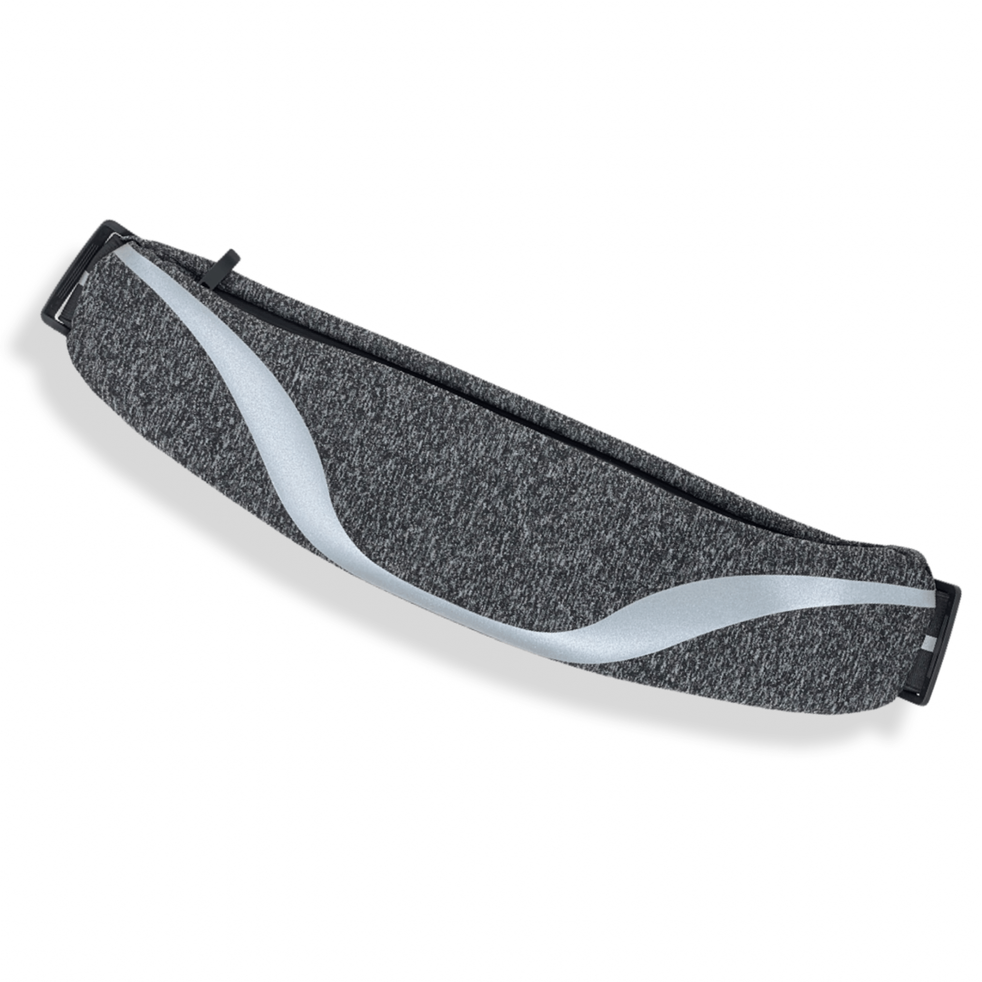 Gray water-resistant sport waist belt with reflective strip by Black Lavender, designed for running and active outdoor use.
