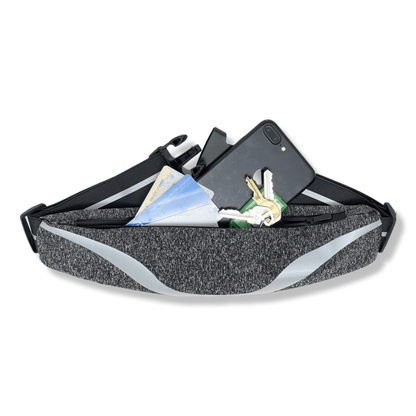 Black Lavender water-resistant sport waist belt with reflective strip, designed for running and outdoor activities.
