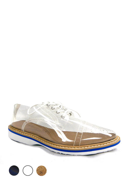 Azure Ophion JHONNY footwear in clear material, showcasing modern design and transparent details in a stylish shoe image.