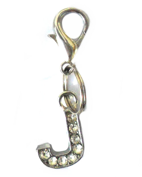 Salmon Oscar A-Z Crystal Letter pet charm attached to a pet leash, showcasing sparkling crystal letter design for pet accessories.