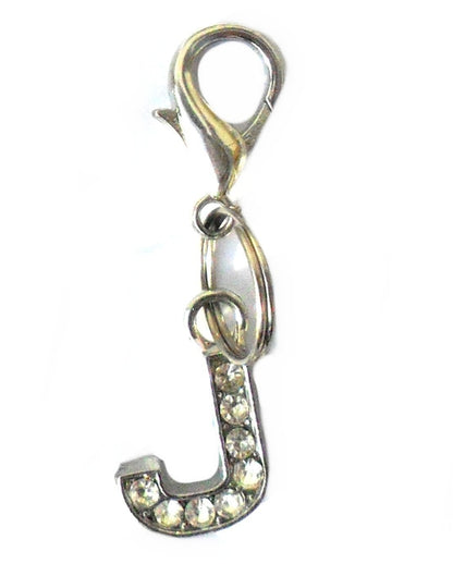 Salmon Oscar A-Z Crystal Letter pet charm attached to a pet leash, showcasing sparkling crystal letter design for pet accessories.