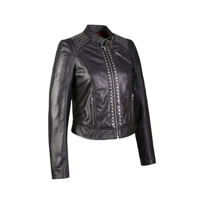 Jesse Womens High Fashion Riveted Moto Leather Jacket