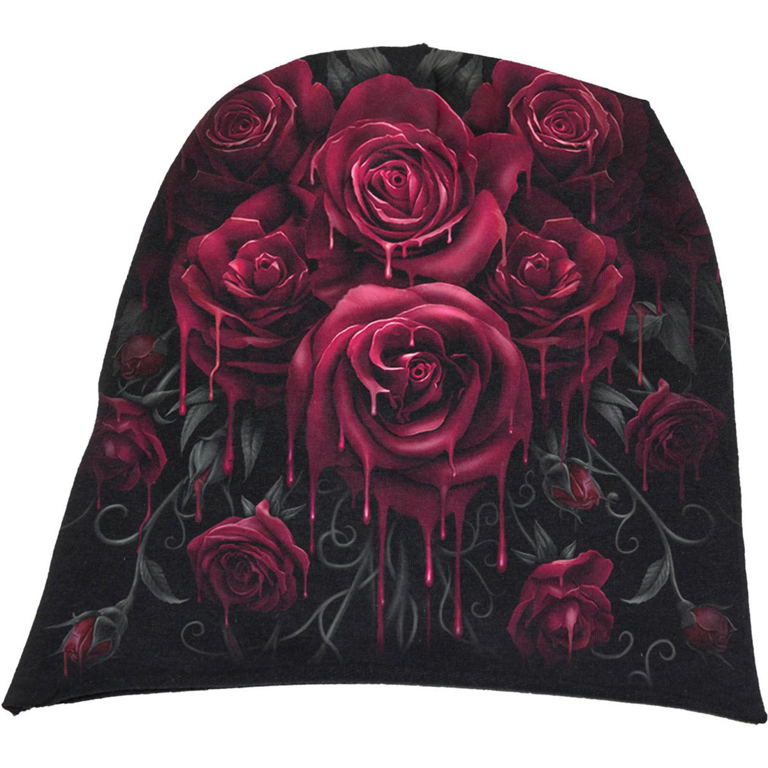 Black Jasper Blood Rose light cotton beanie in black, styled as a casual top or blouse accessory, shown on a neutral background.