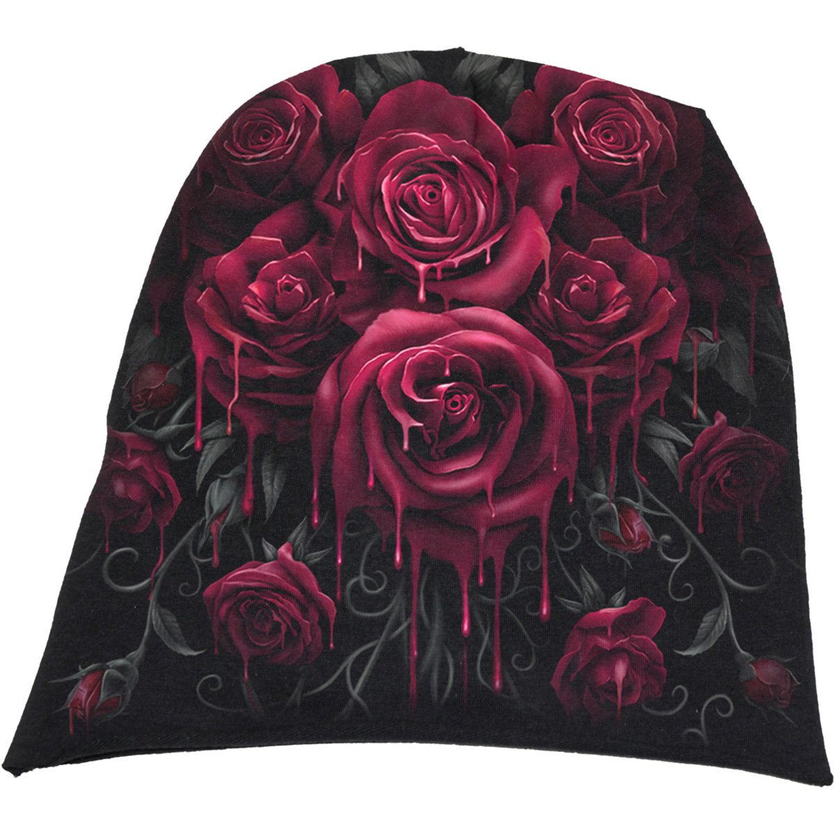Black Jasper Blood Rose light cotton beanie in black, styled as a casual top or blouse accessory, shown on a neutral background.