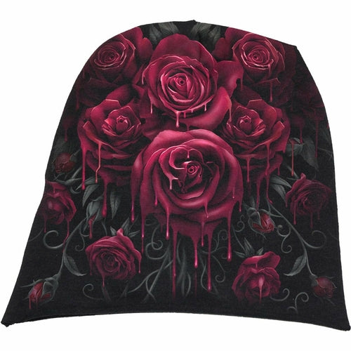 Black Jasper Blood Rose light cotton beanie in black with subtle blood rose design, casual headwear for everyday wear.