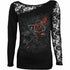 Black Jasper burnt rose lace one-shoulder top in black, featuring delicate lace details and a stylish asymmetrical neckline.