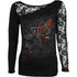 Black Jasper burnt rose lace one-shoulder top in black, featuring delicate lace details and a stylish single shoulder design.