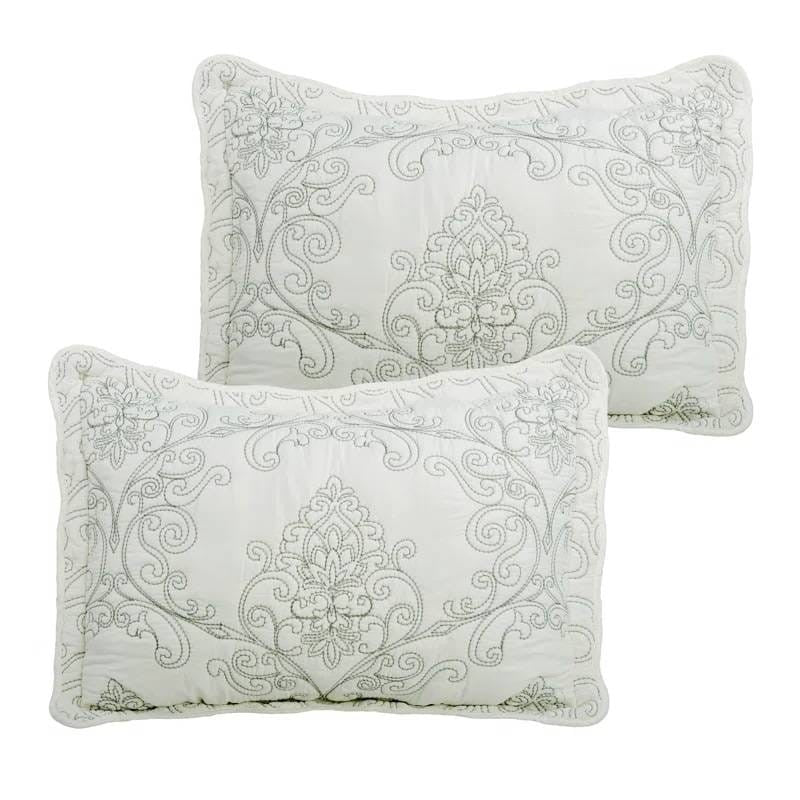 King size Antique White Damask Embroidered 4 Piece Oversized Bedspread Set