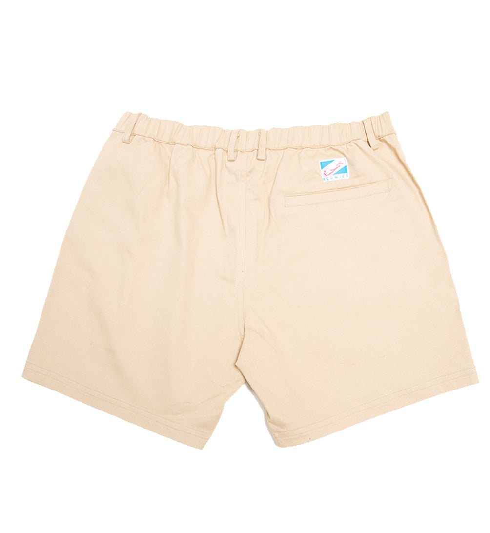 Khaki cotton swim shorts by Ruby Tartarus with a comfortable fit and casual style, shown on a plain background.