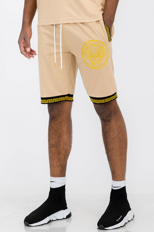 Lime Milo Lion Head Shorts EMS4103 for men, khaki color, casual men&