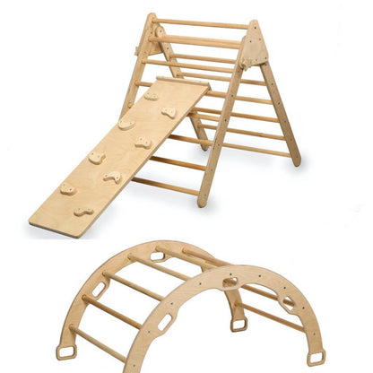 Red Oceanus 3-piece climbing set with triangle, arch, and ramp for kids&