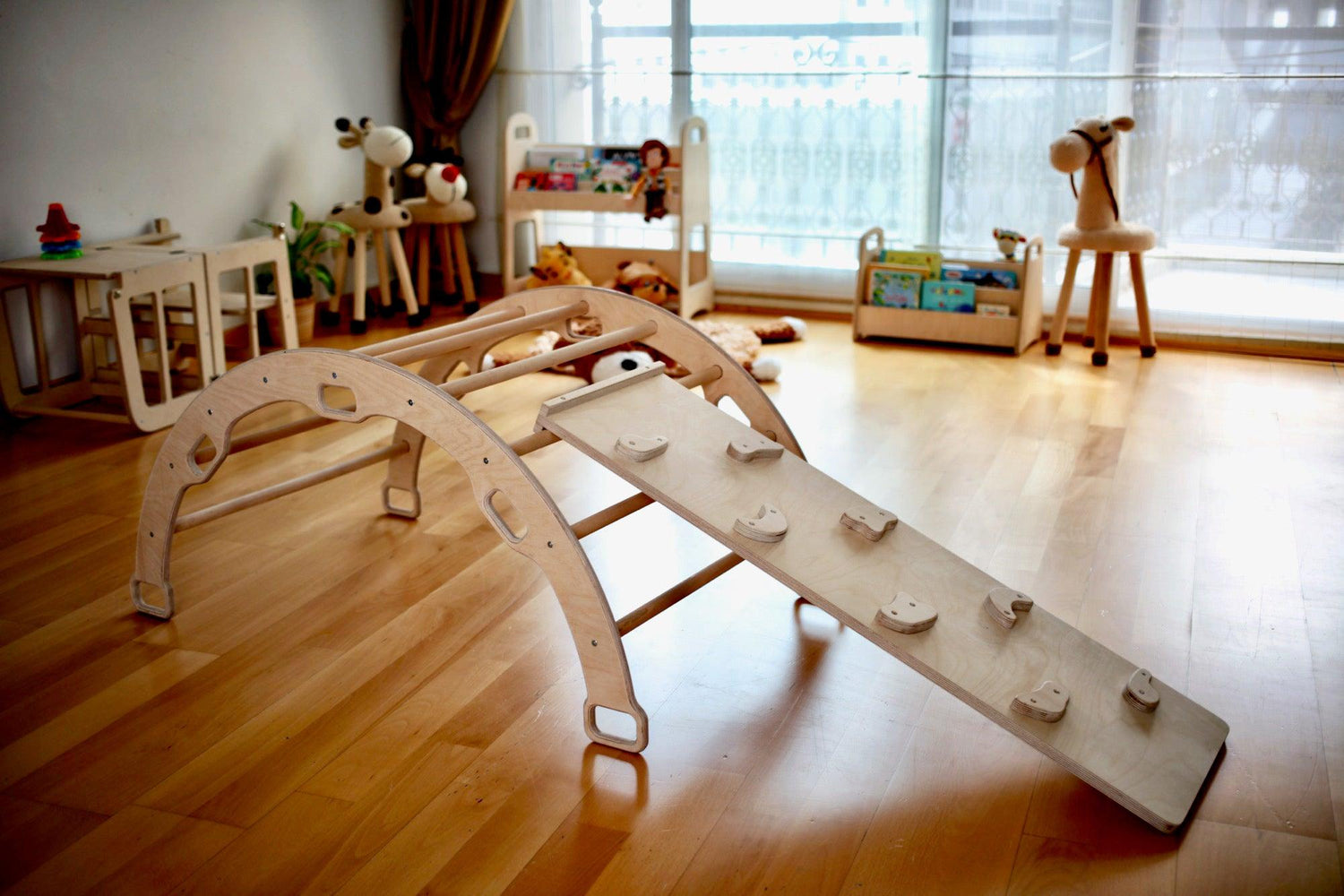 Red Oceanus reversible rockwall climbing and sliding ramp for children&
