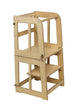 Red Oceanus 2-in-1 Montessori learning tower and desk for kids, featuring a sturdy wooden design with safety rails and adjustable height.