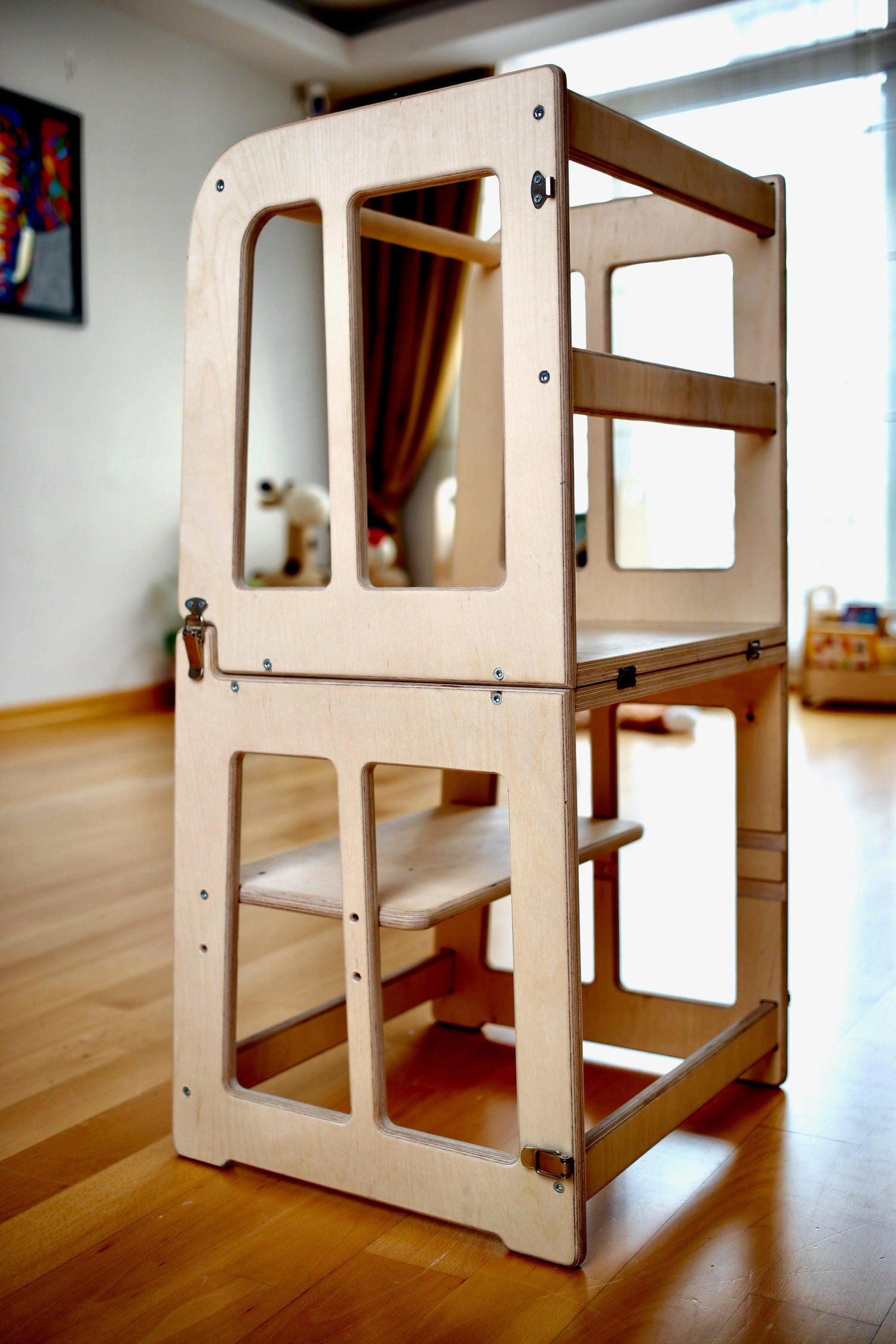 Red Oceanus 2-in-1 Montessori Learning Tower and Desk, sturdy wooden furniture for children&