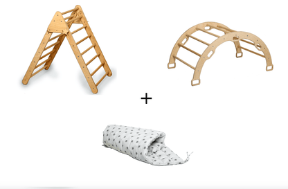 Red Oceanus climbing triangle with star-patterned pillows, includes arch and rocker, designed for children&