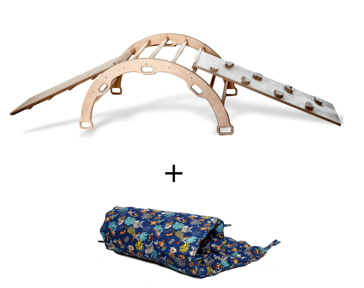 Red Oceanus climbing arch and rocker set with two ramps and pillow, ideal for kids&