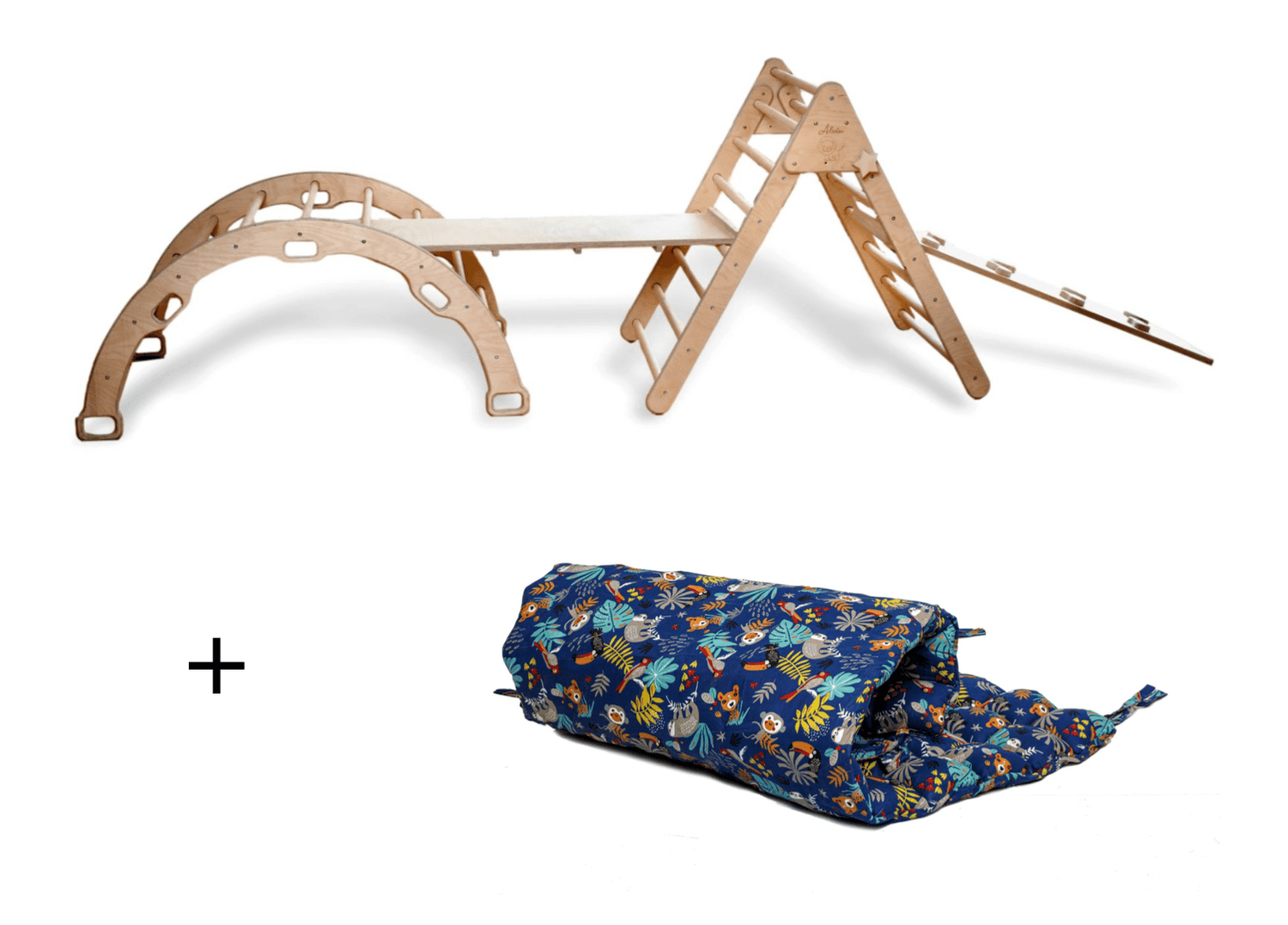 Red Oceanus Montessori climbing set with climbing triangle, arch rocker, and XL pillow for children&