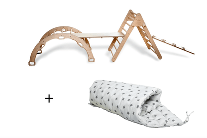Red Oceanus 5-piece climbing set with triangle arch and ramp pillows for kids&