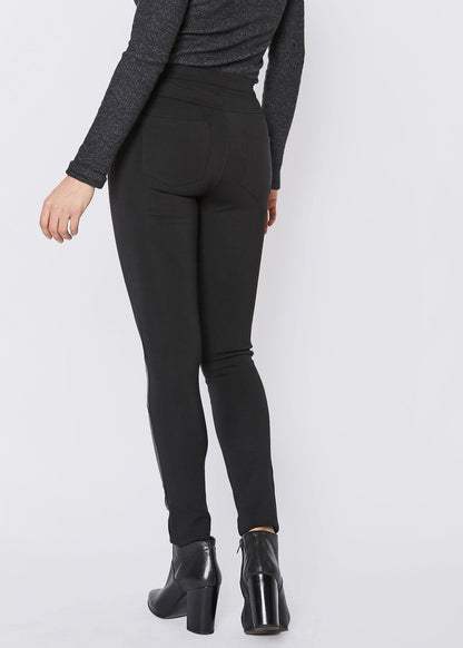 Black leather contrast skinny pants by Lemon Hera, featuring a fitted design and stylish detailing.