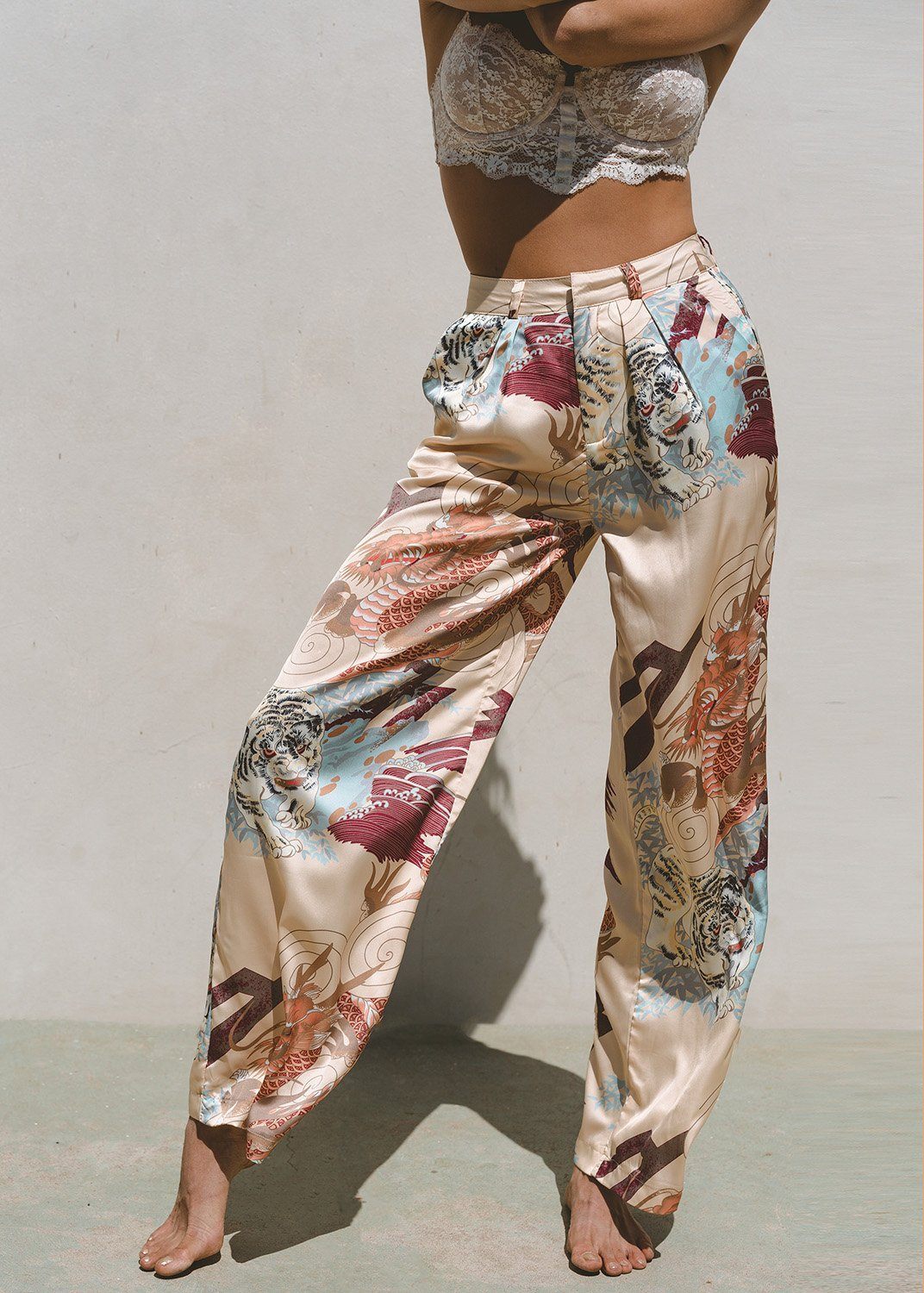 Azure Thanatos Kayda Satin Wide Leg Pants in matching set, stylish wide-leg design, smooth satin fabric, perfect for elegant casual wear.