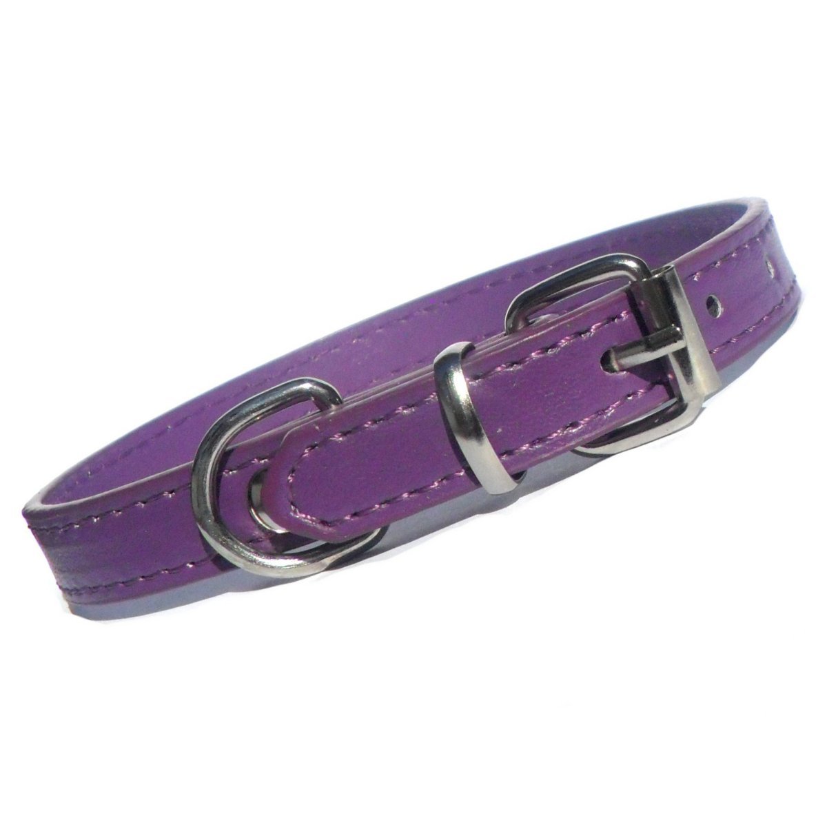 Salmon Oscar Kensington plain purple dog collar for pets, showing a close-up of the adjustable collar with metal buckle.