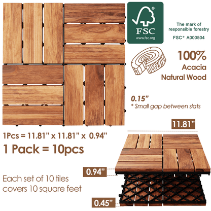 Teal Crius hardwood interlocking patio deck tiles for easy home decor installation, showing a close-up of the interlocking wooden tiles.