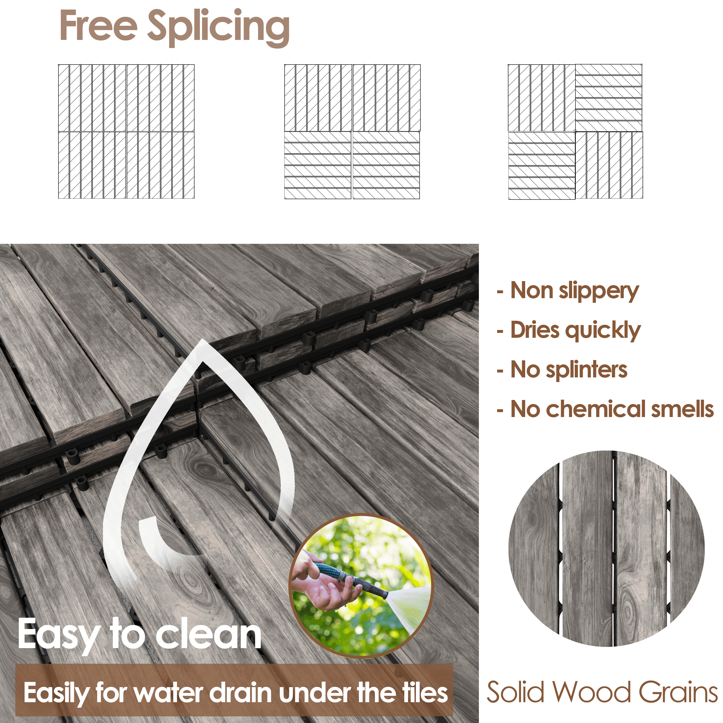 Teal Crius hardwood interlocking patio deck tiles arranged outdoors, showcasing easy installation and natural wood finish for home decor.