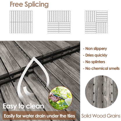 Teal Crius hardwood interlocking patio deck tiles arranged outdoors, showcasing easy installation and natural wood finish for home decor.